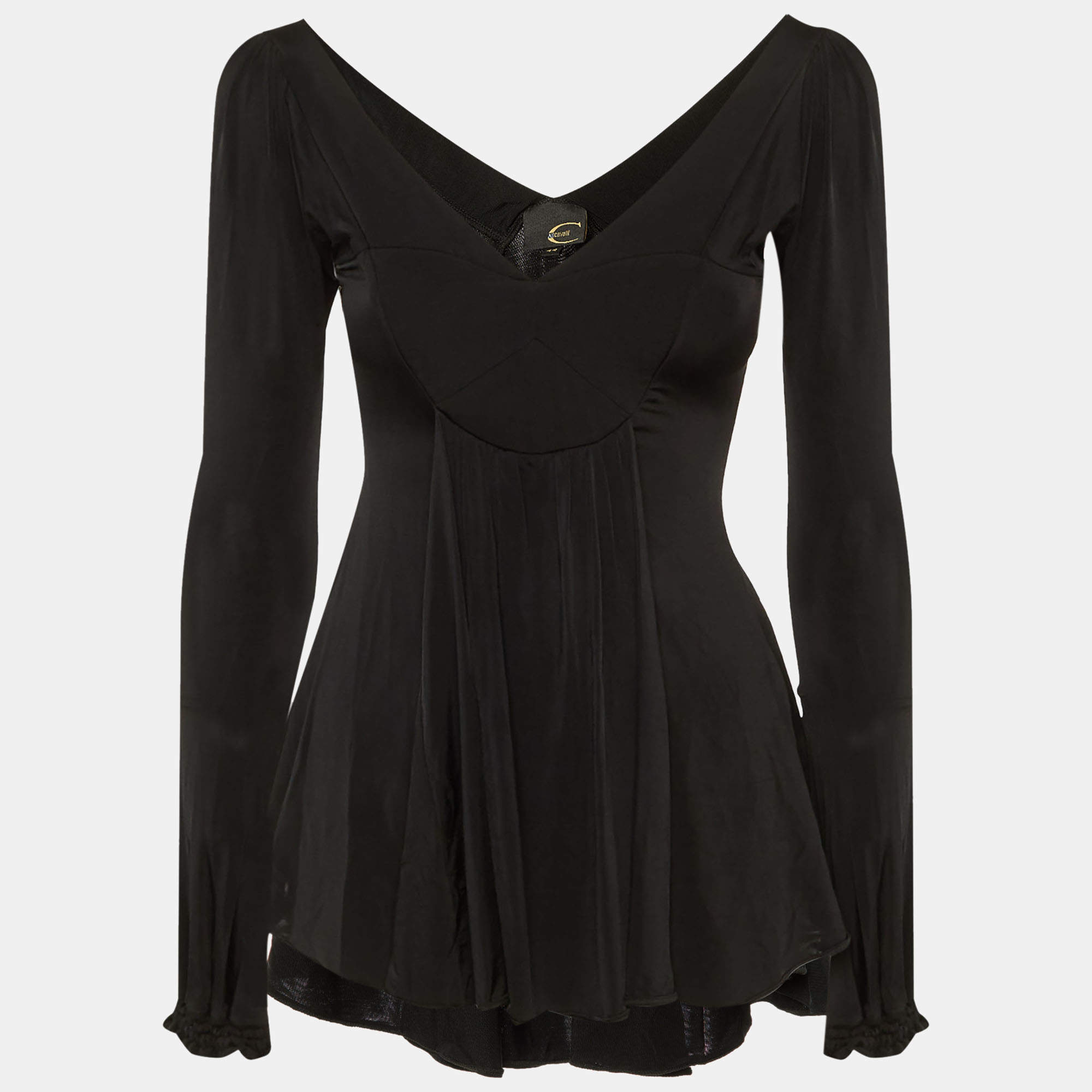 Pre Owned Just Cavalli Black Jersey Plunge Neck Top M