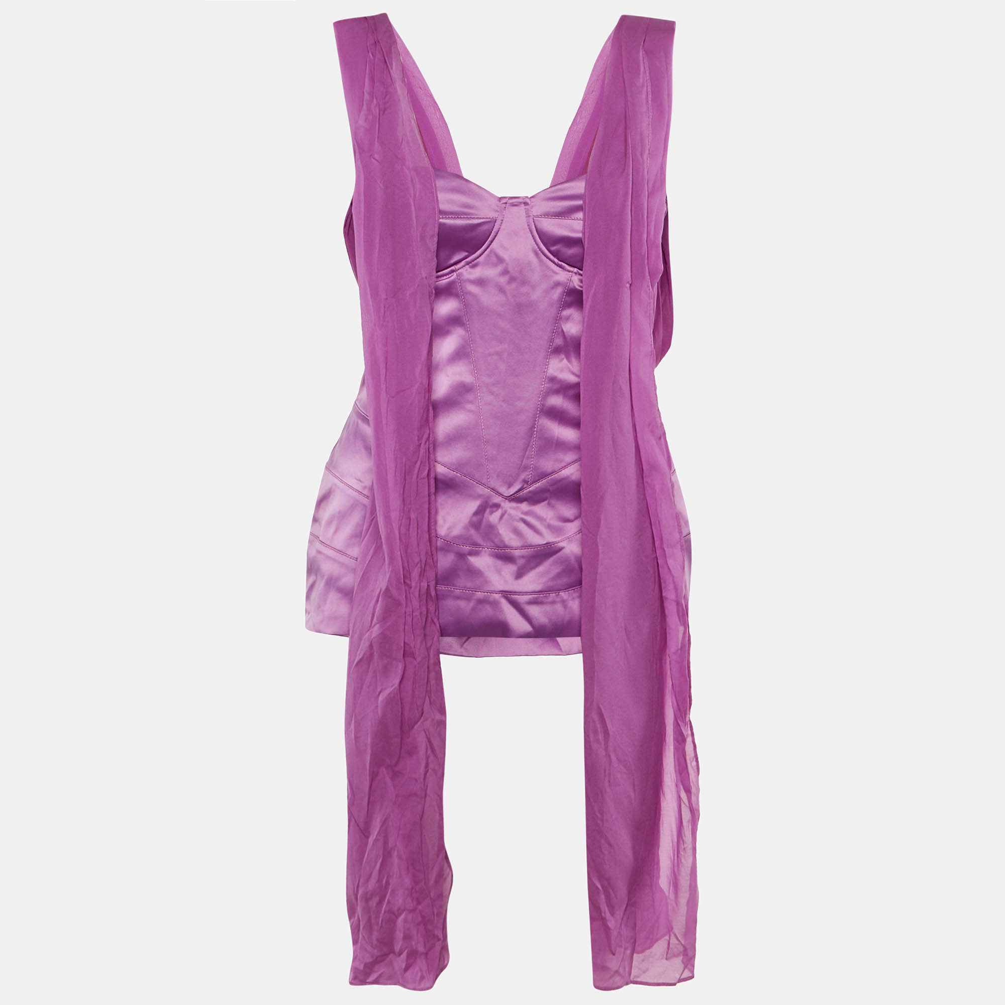 Pre Owned Just Cavalli Purple Satin Detachable Drape Corset Top M
