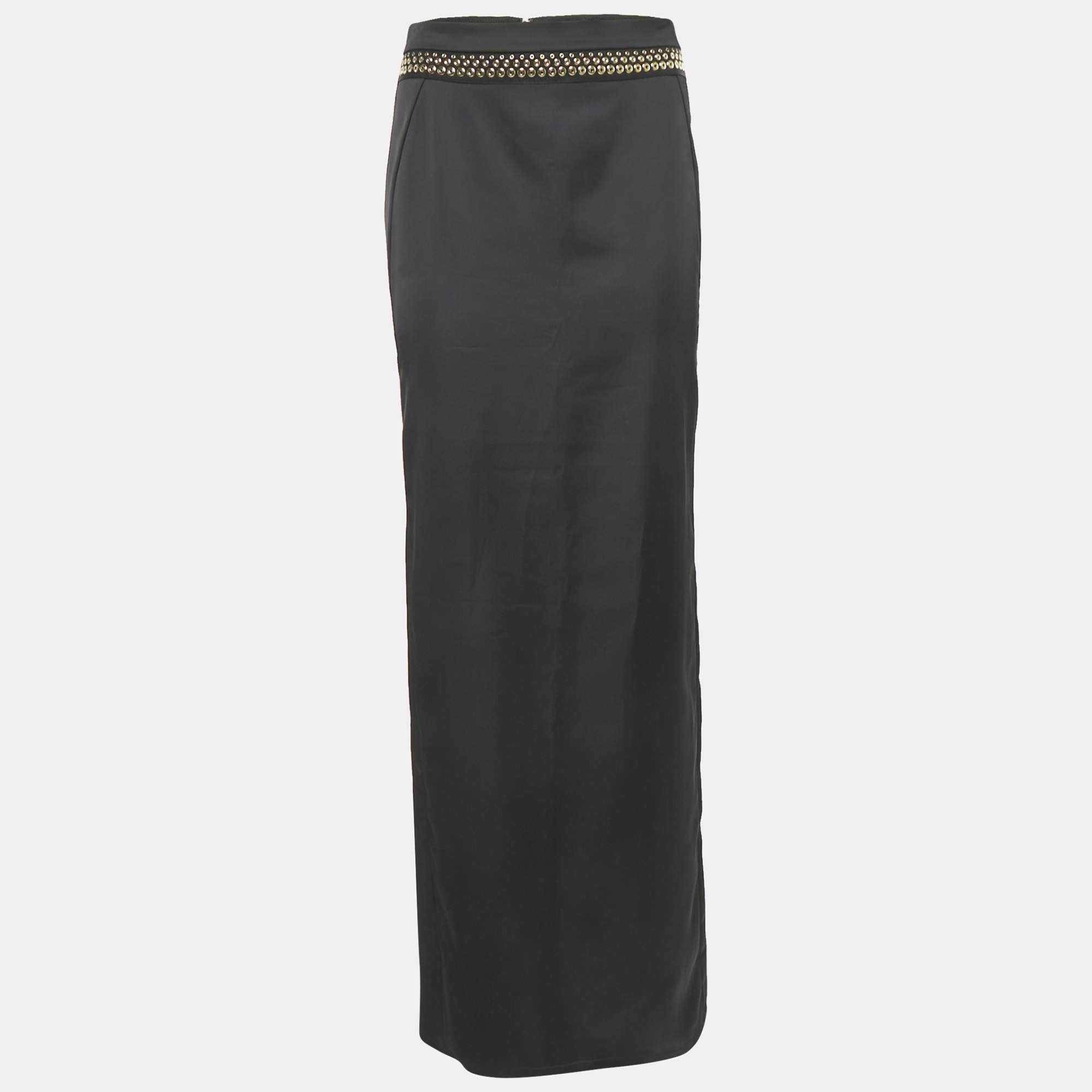 Pre Owned Just Cavalli Black Satin Grommet Detail Maxi Skirt M