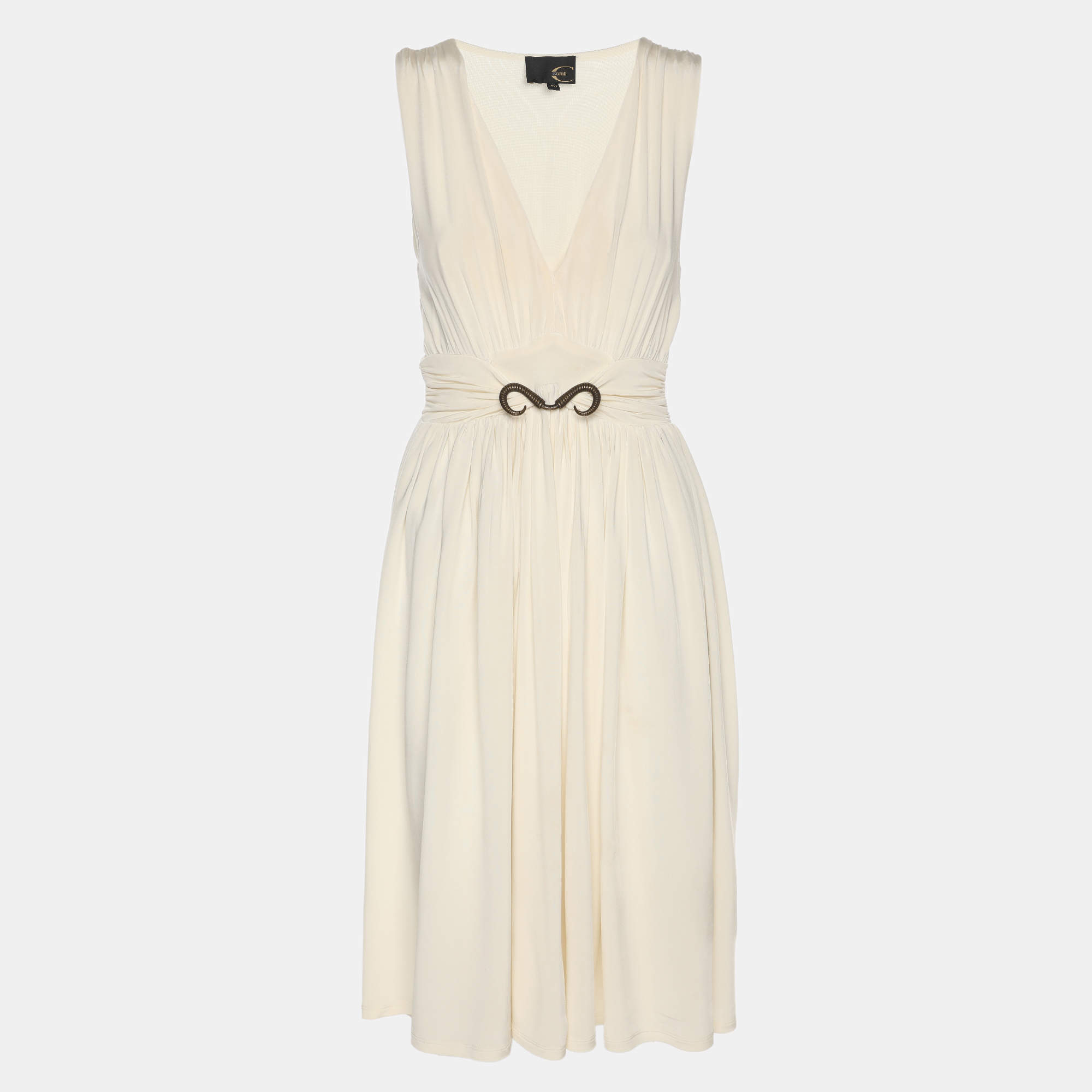 Pre Owned Just Cavalli Cream Stretch Knit Mini Dress S