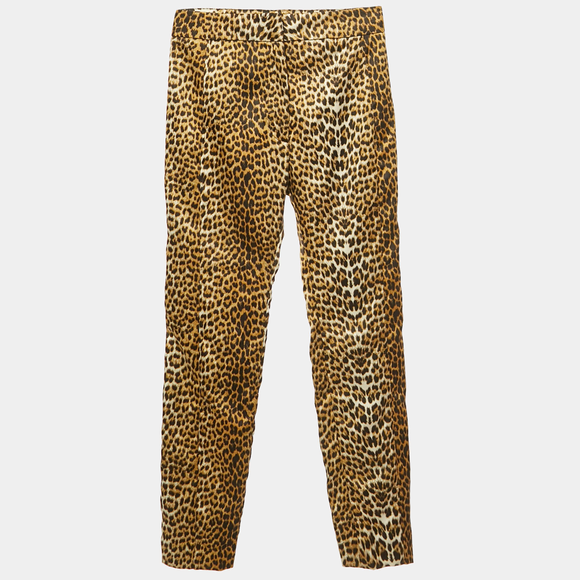 Pre Owned Just Cavalli Yellow Leopard Print Satin Trousers S