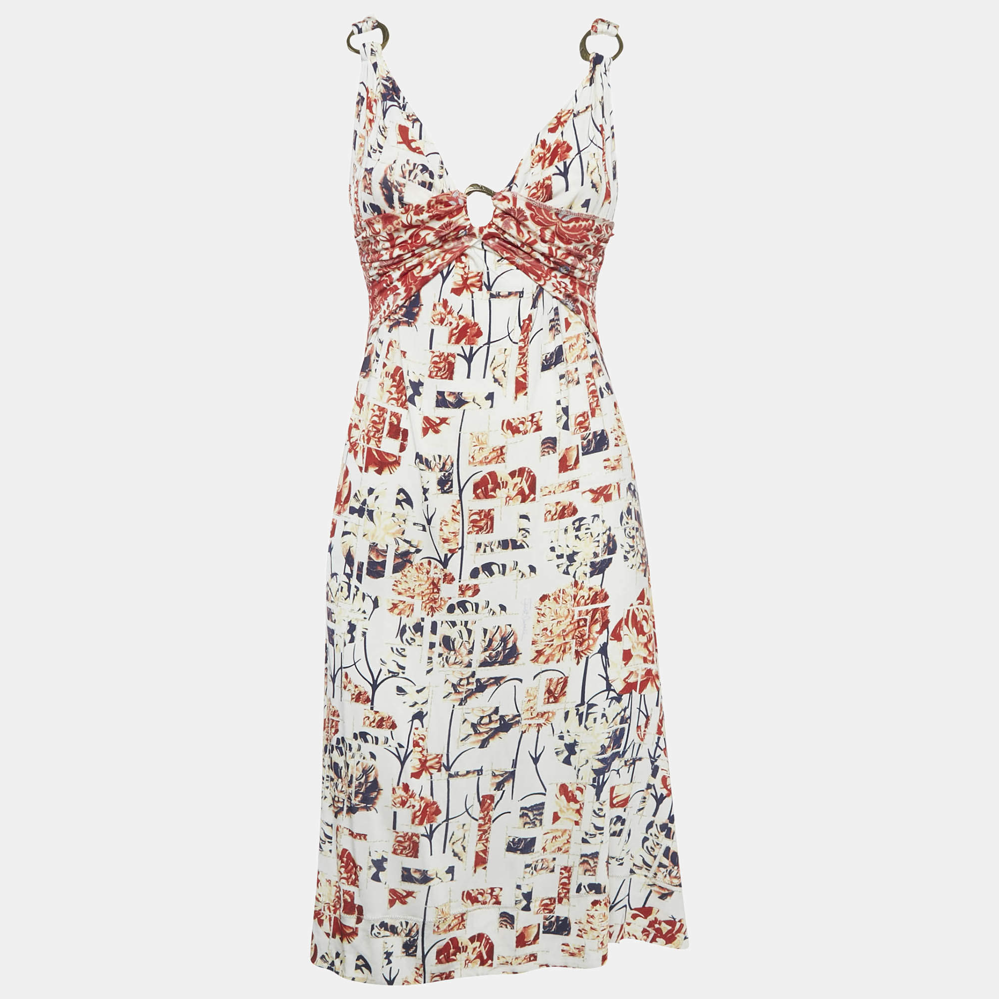 Pre Owned فستان جاست كافالي بدون أكمام نقش زهور متعدد الألوان جيرسي مقاس متوسط