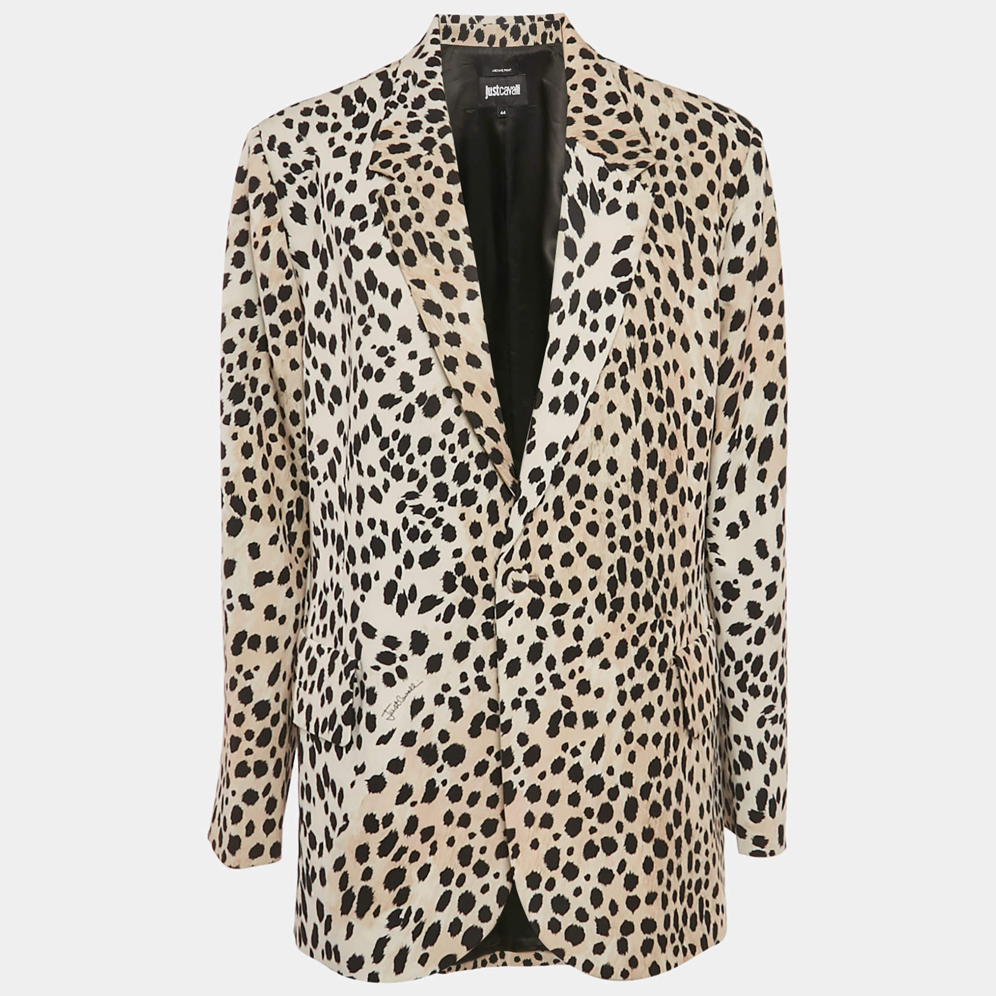 Pre Owned Just Cavalli Beige Jaguar Print Silk Blend Blazer M