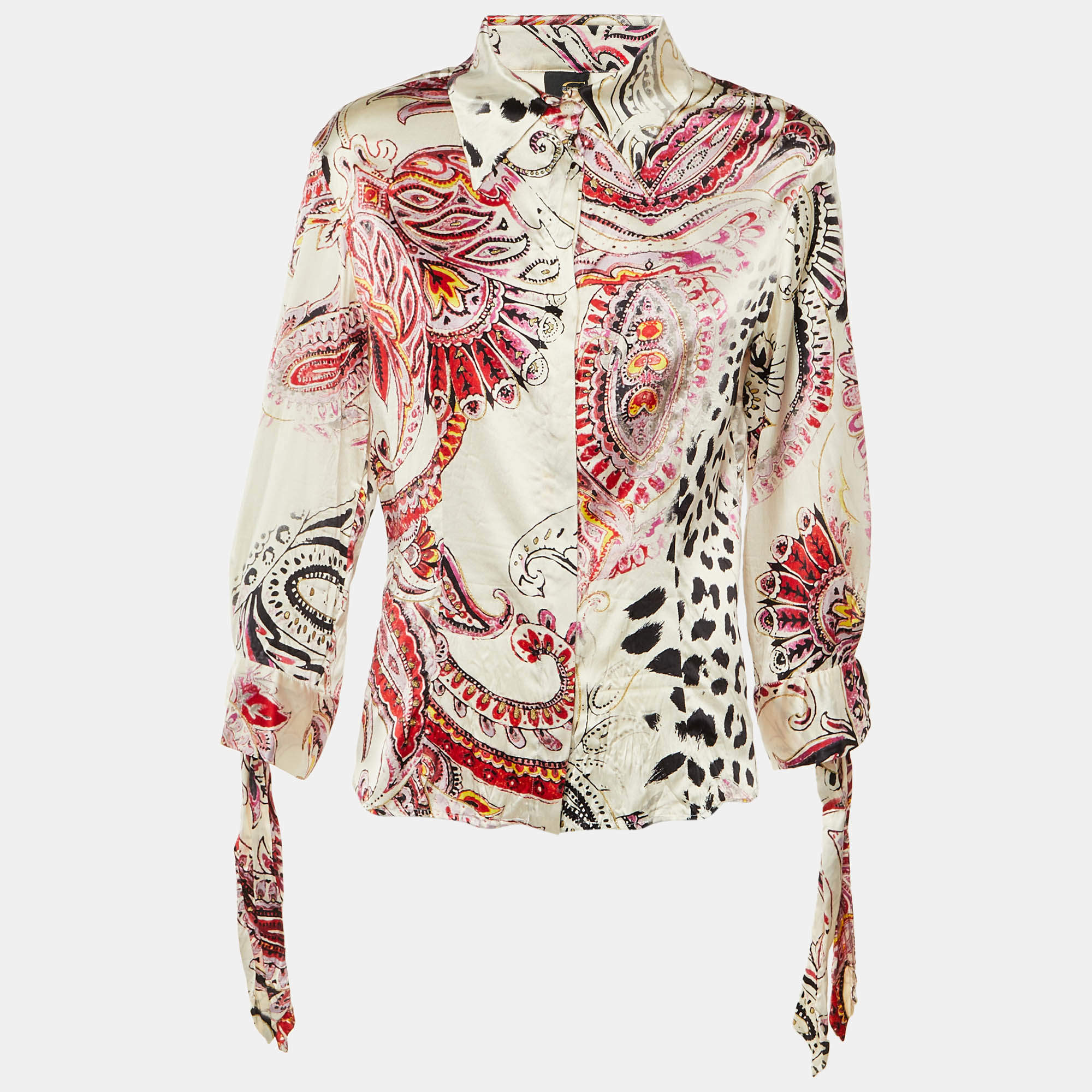 مملوكة مسبقًا Just Cavalli Multicolor Printed Silk Top M
