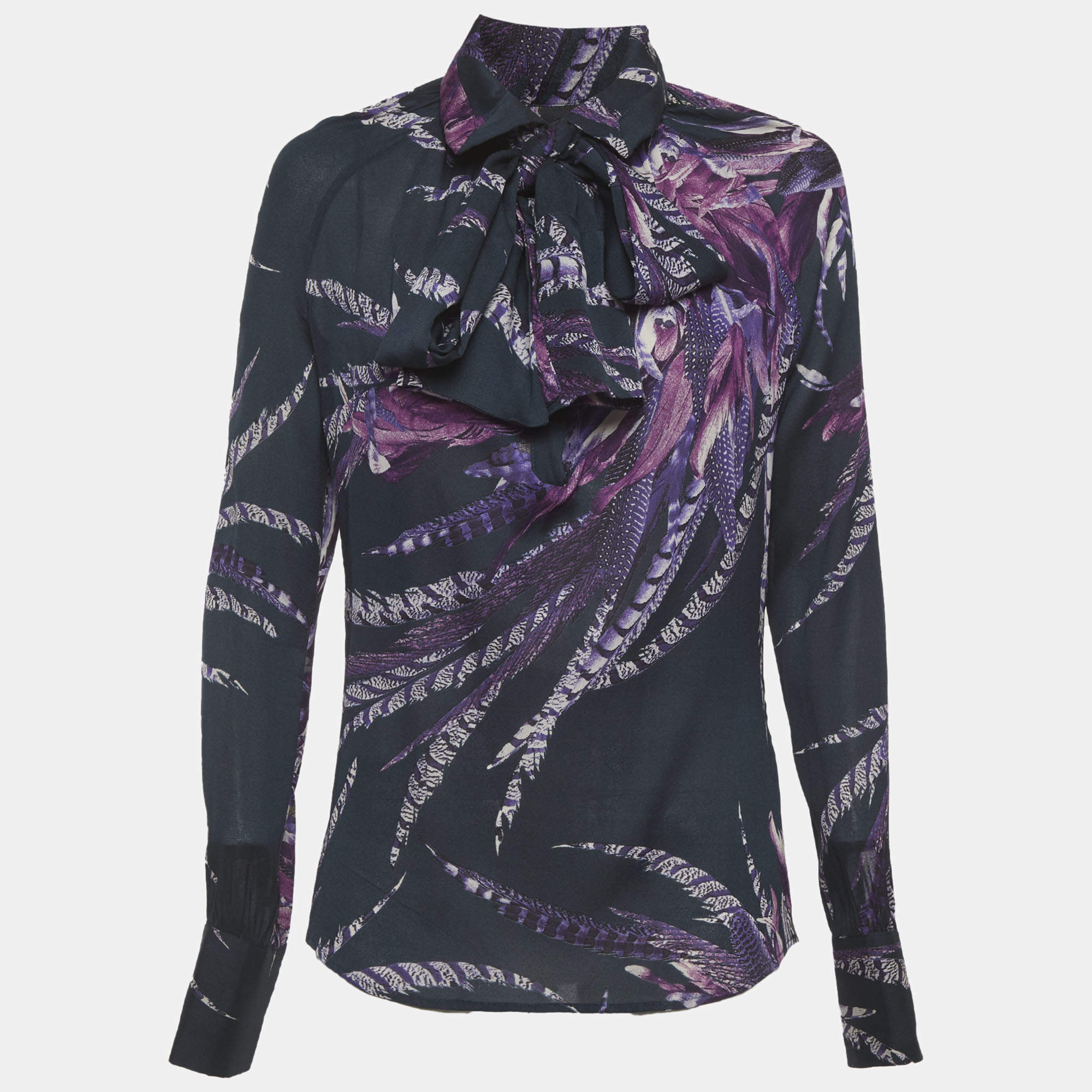 Pre Owned Just Cavalli Purple Floral Printed Silk Top M