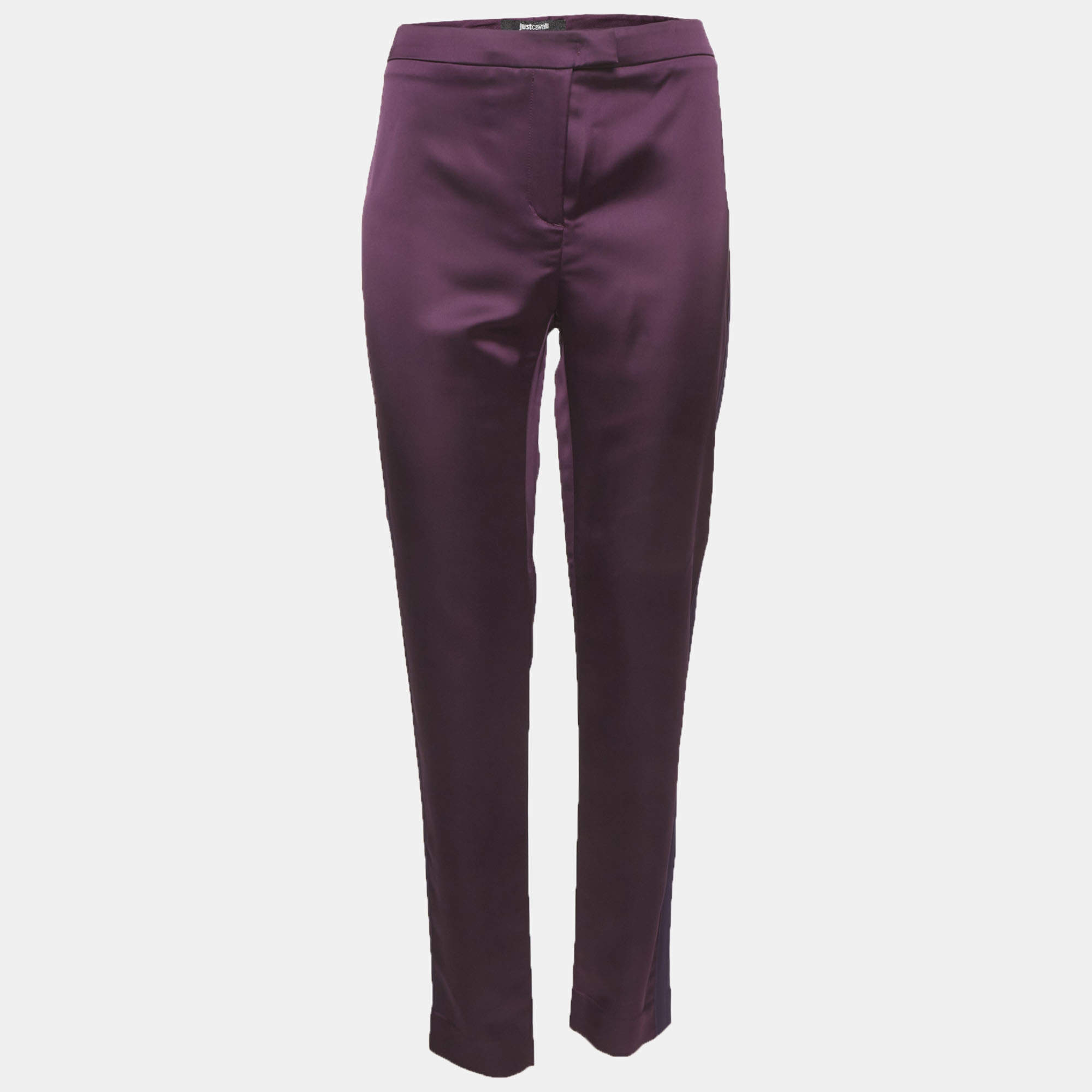 Pre Owned Just Cavalli Purple Satin Side Tape Trousers M
