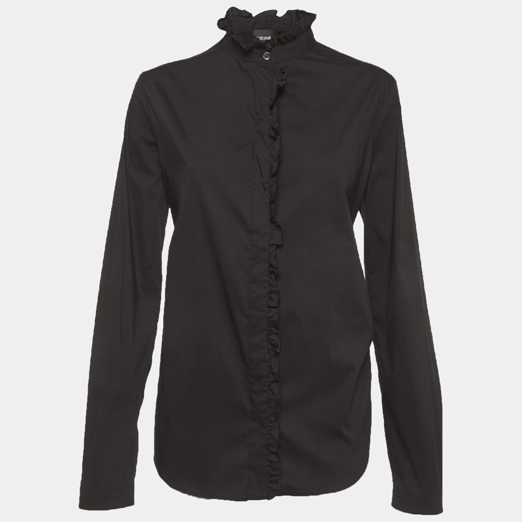 مملوكة مسبقًا Just Cavalli Black Cotton Ruffled Blouse M