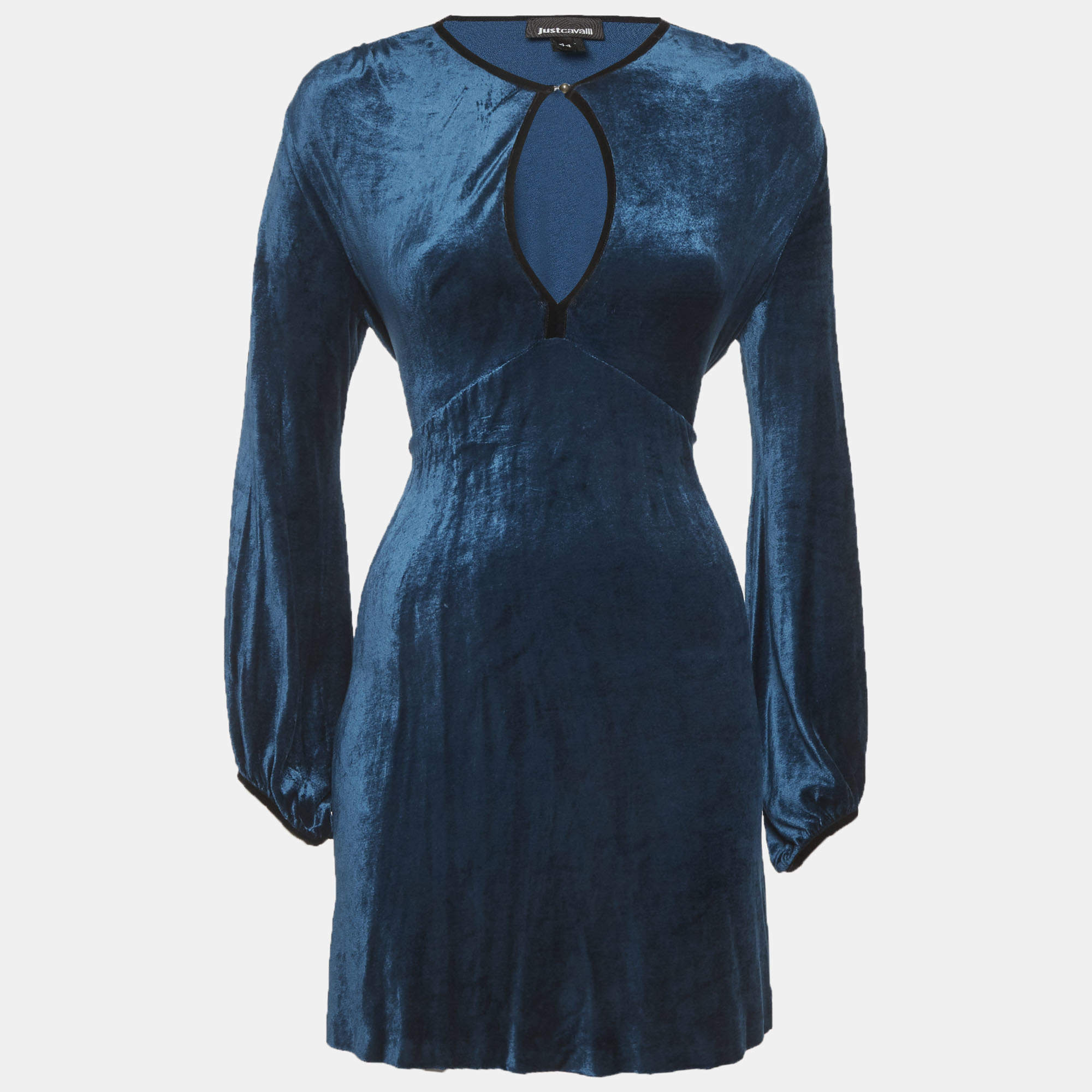 Pre Owned Just Cavalli Teal Blue Velvet Flared Mini Dress M