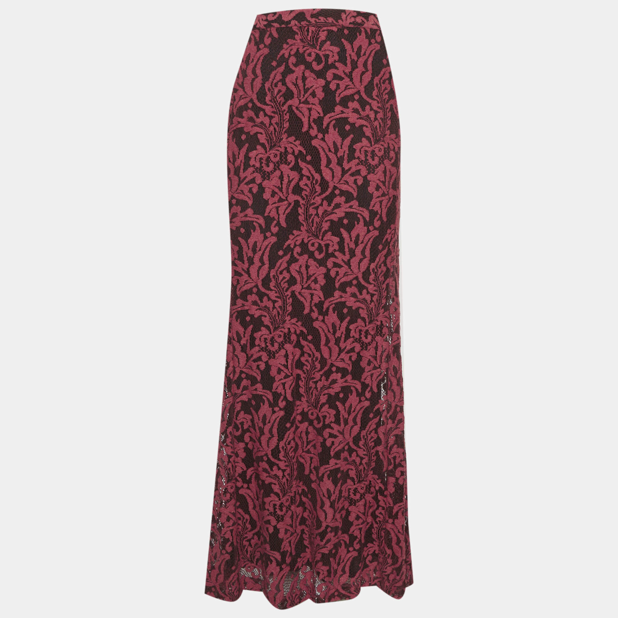 Pre Owned Just Cavalli Red/Black Lace Maxi Skirt M