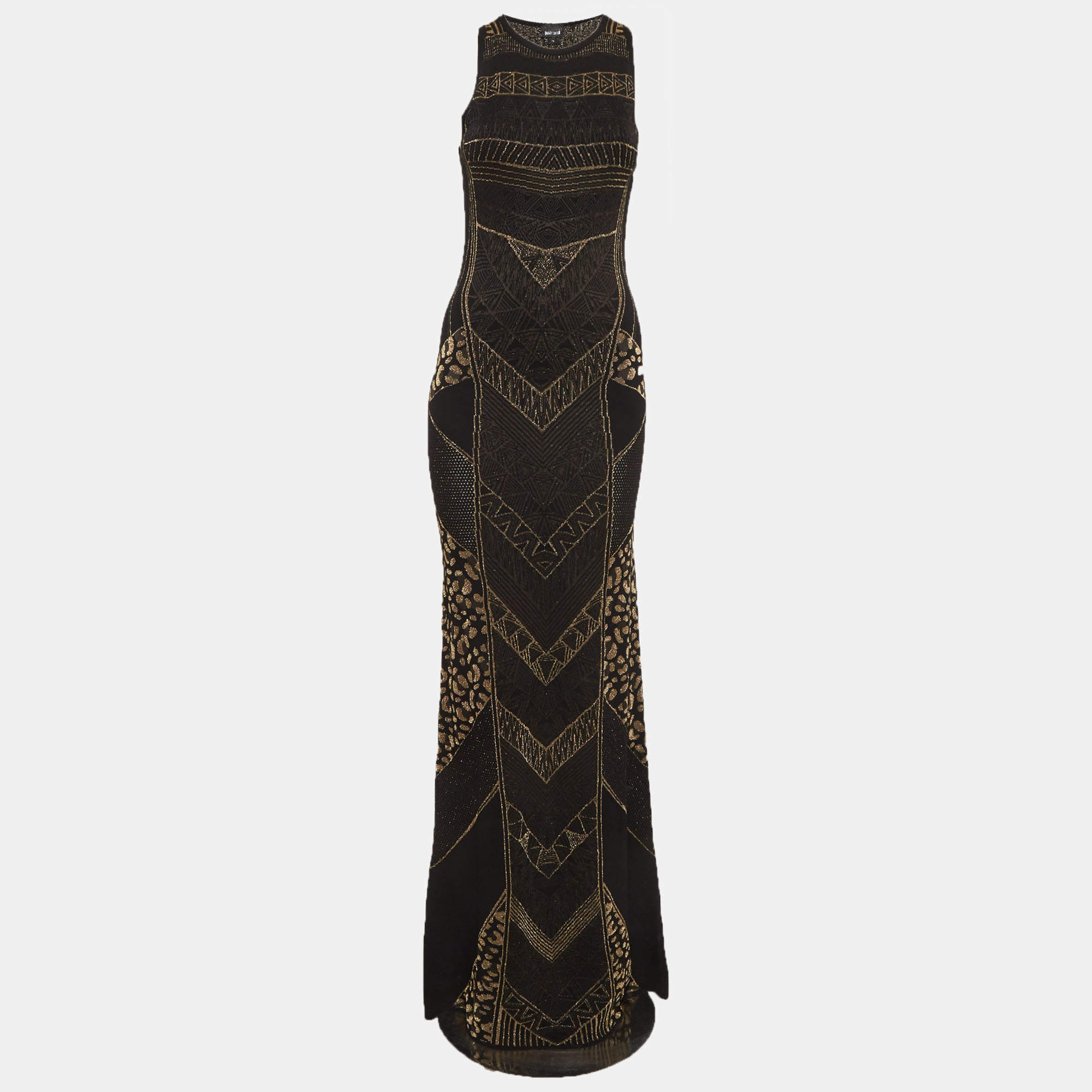 Pre Owned Just Cavalli Black Lurex Knit Sleeveless Maxi Dress M