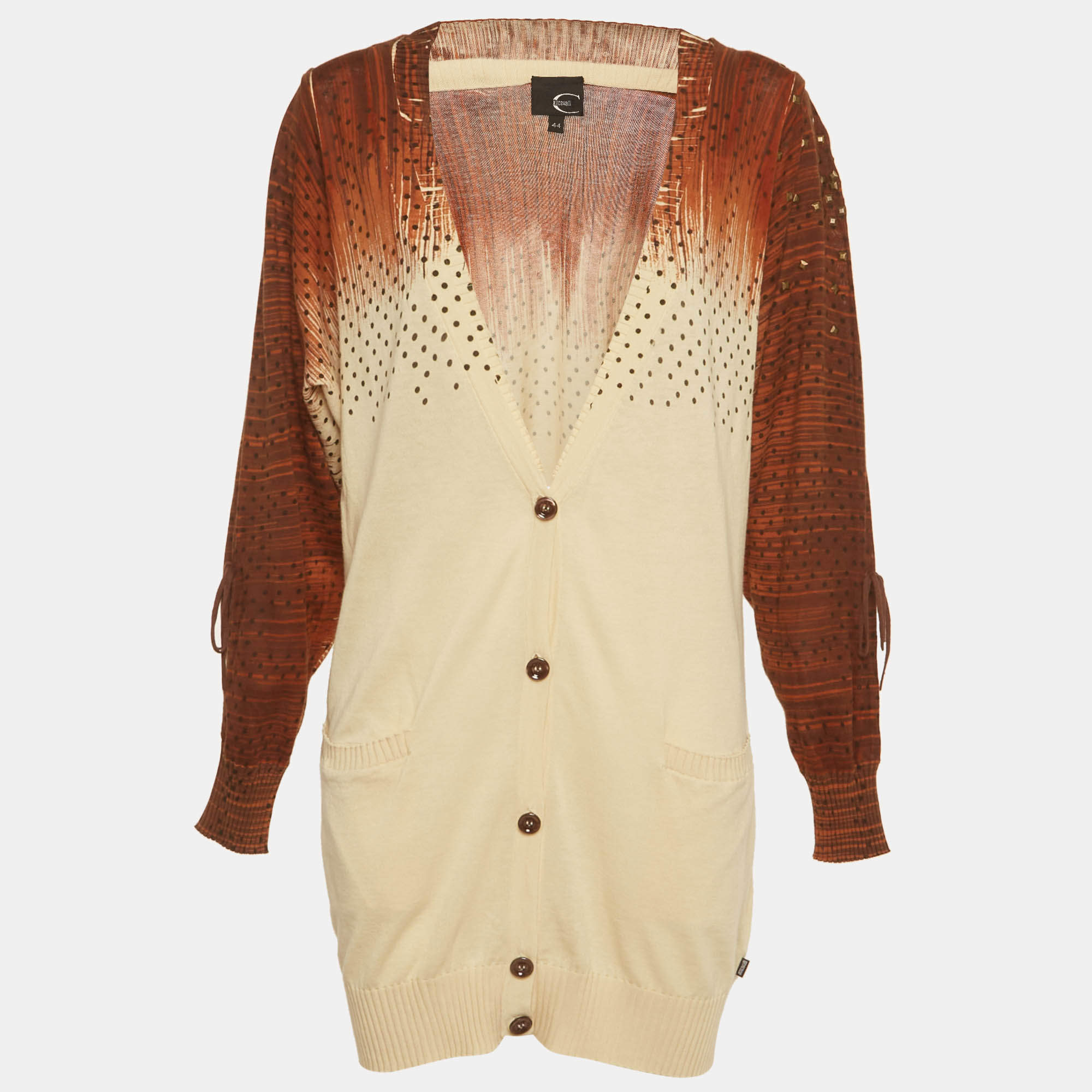 Pre Owned Just Cavalli Brown Printed Knit Cardigan M