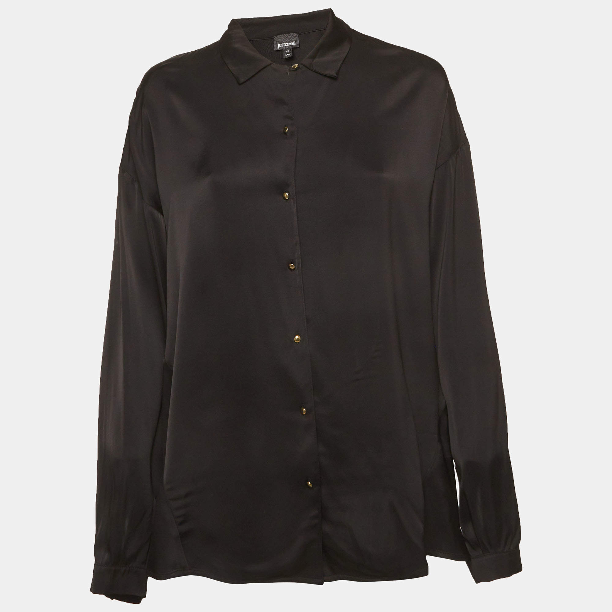 مملوكة مسبقًا Just Cavalli Black Satin Button Front Shirt M