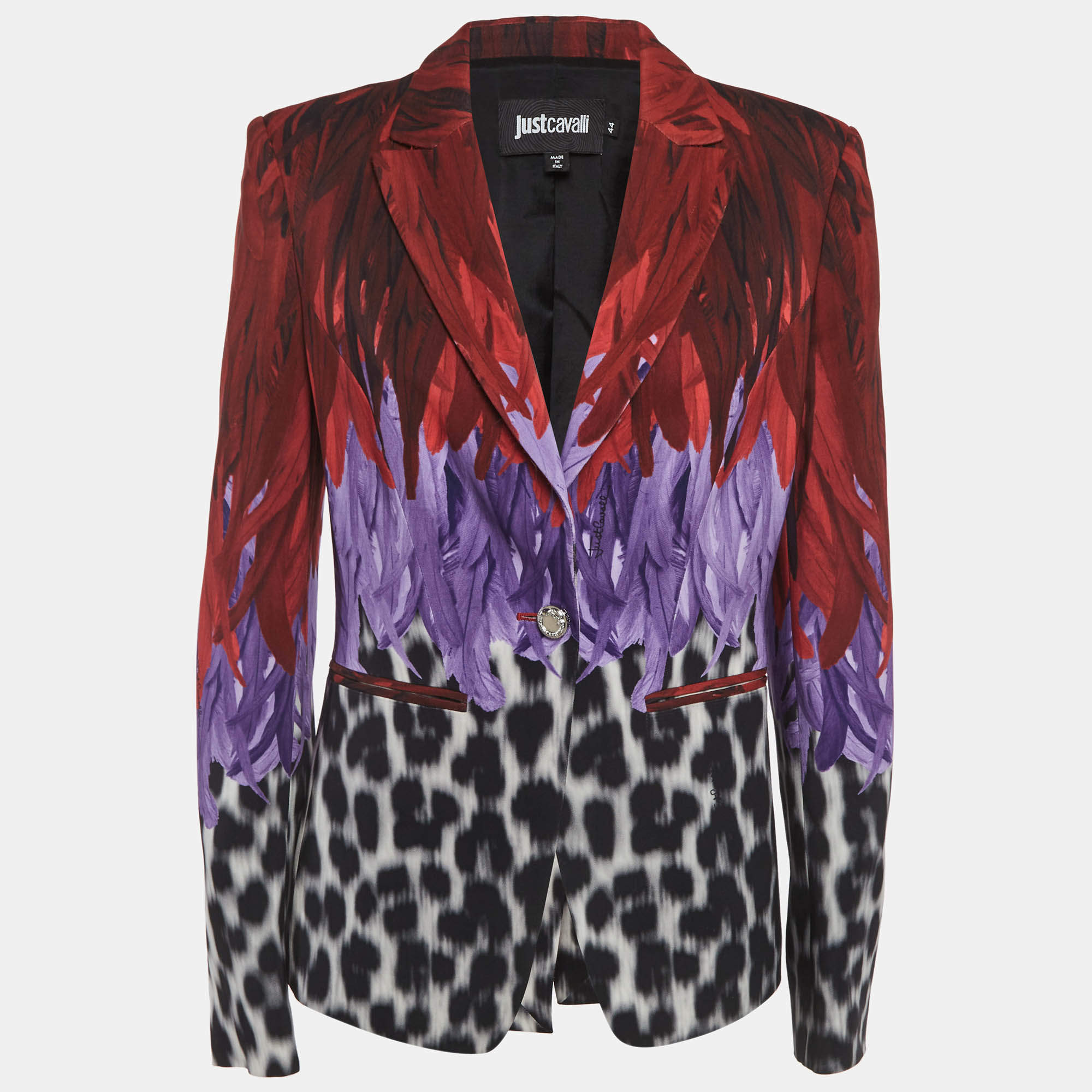 Pre Owned Just Cavalli Red Printed Crepe Blazer M