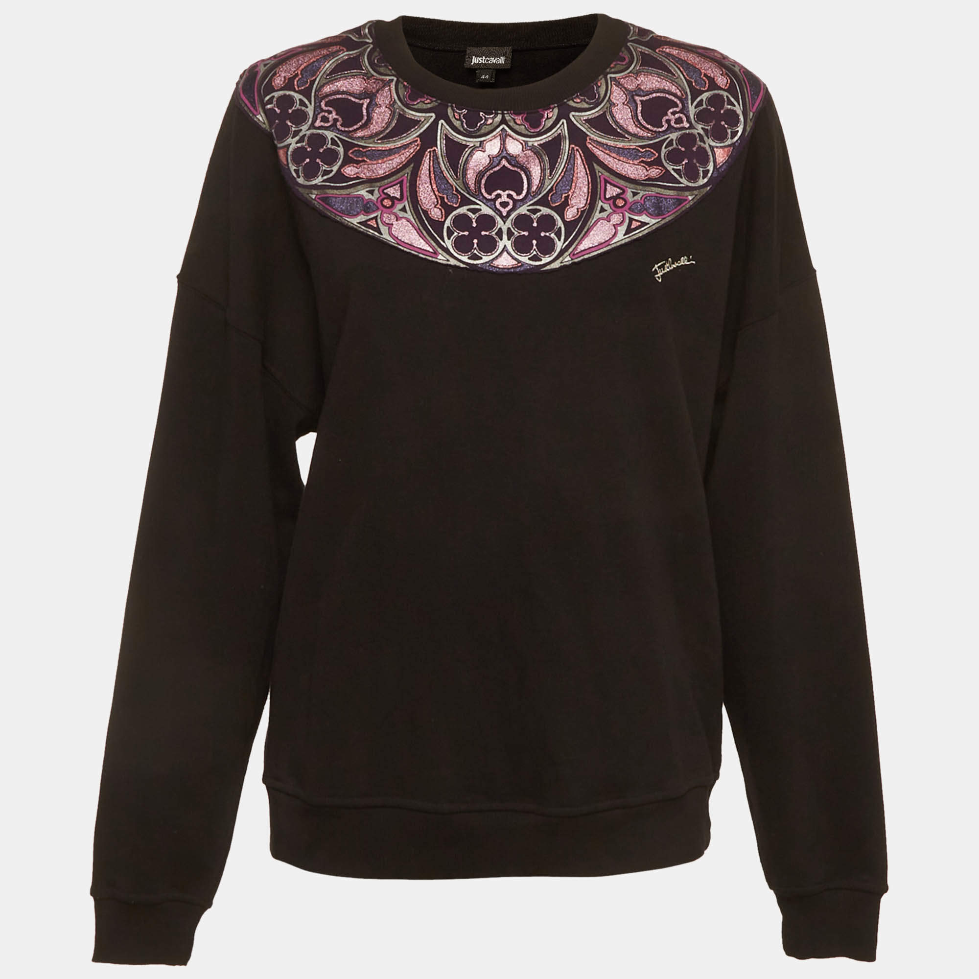 Pre Owned Just Cavalli Black Printed Cotton Sweatshirt M