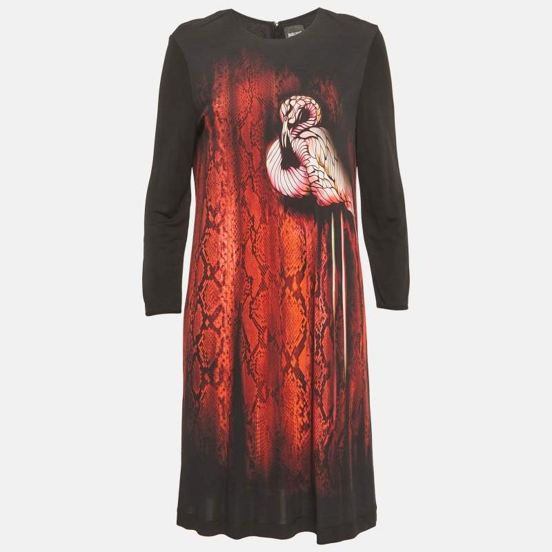 مملوكة مسبقًا Just Cavalli Black & Red Printed Jersey Mini Dress M