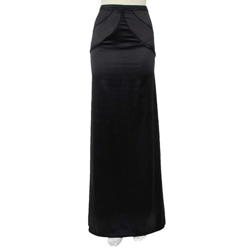 Pre Owned Just Cavalli Black Satin Maxi Skirt M
