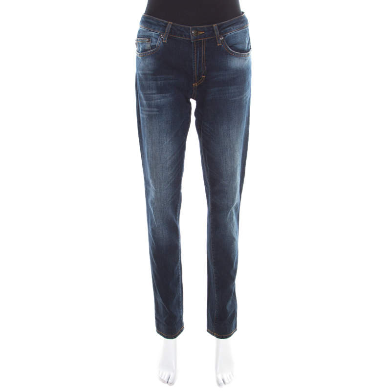 Pre Owned Just Cavalli Indigo Dark Wash Faded Effect Denim Straight Fit Jeans M