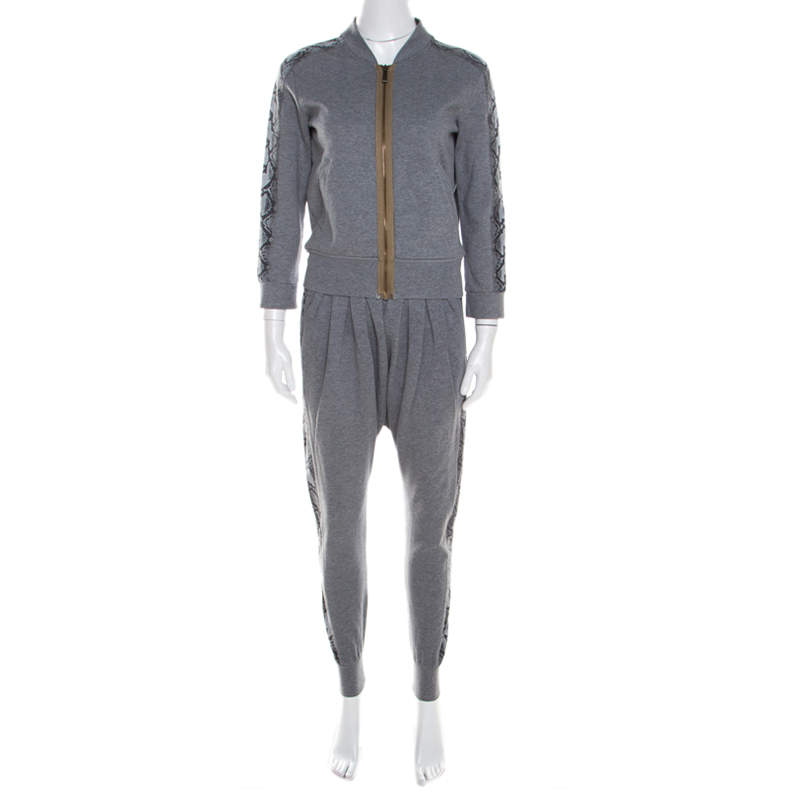 Pre Owned Just Cavalli Grey Cotton Melange Snakeskin Print Trim Tracksuit XS