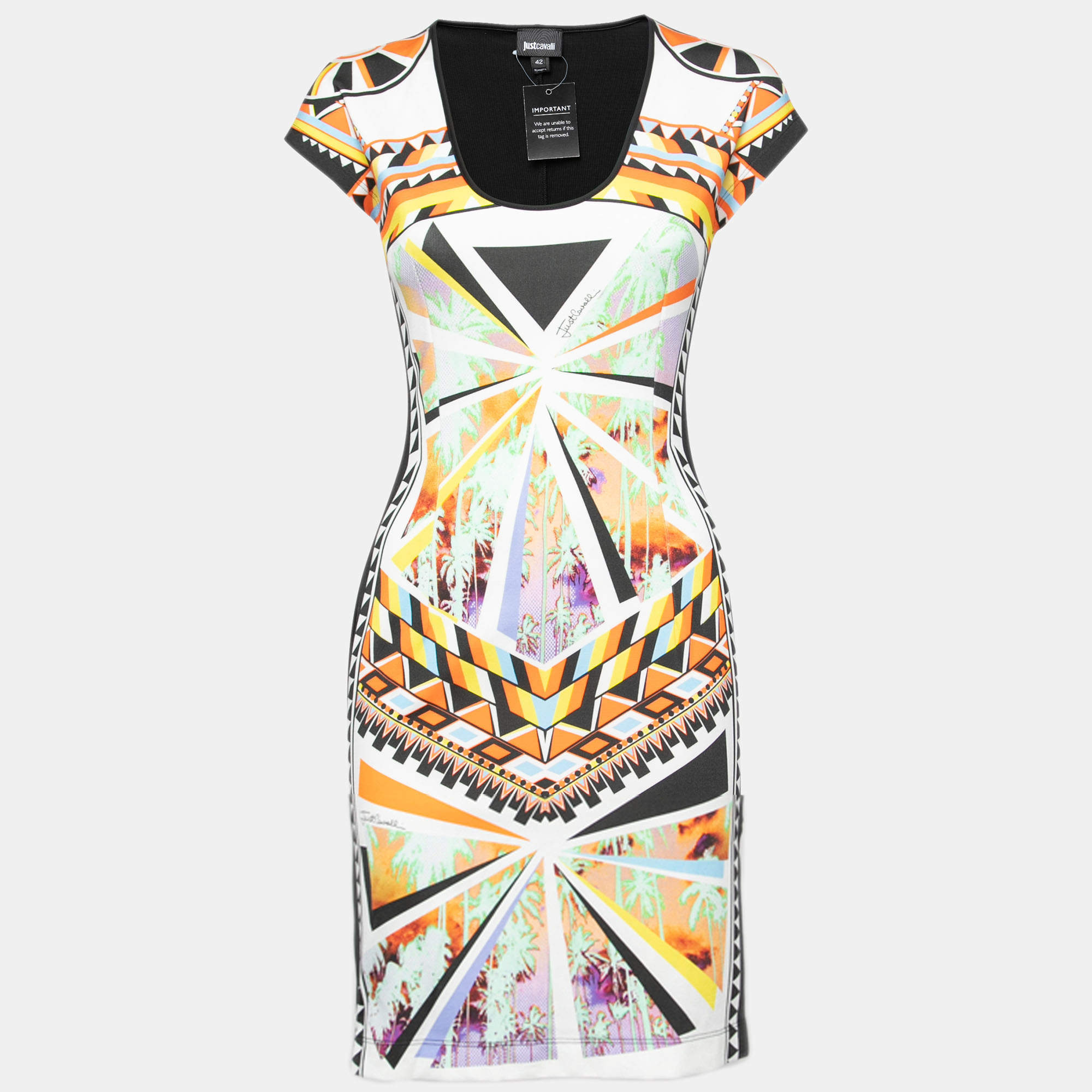 Pre Owned Just Cavalli Multicolor Aztec Print Stretch Knit Scoop Neck Bodycon Dress M