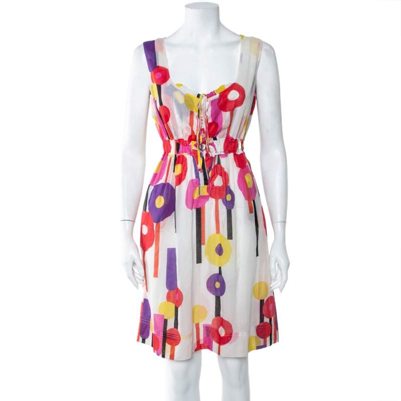 Pre Owned Just Cavalli Multicolor Geometric Print Cotton Voile Sleeveless Dress M