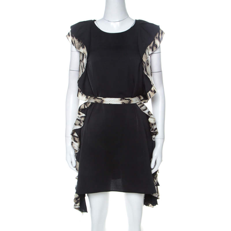 Pre Owned Just Cavalli Black Layered Ruffle Trim Cocktail Dress S
