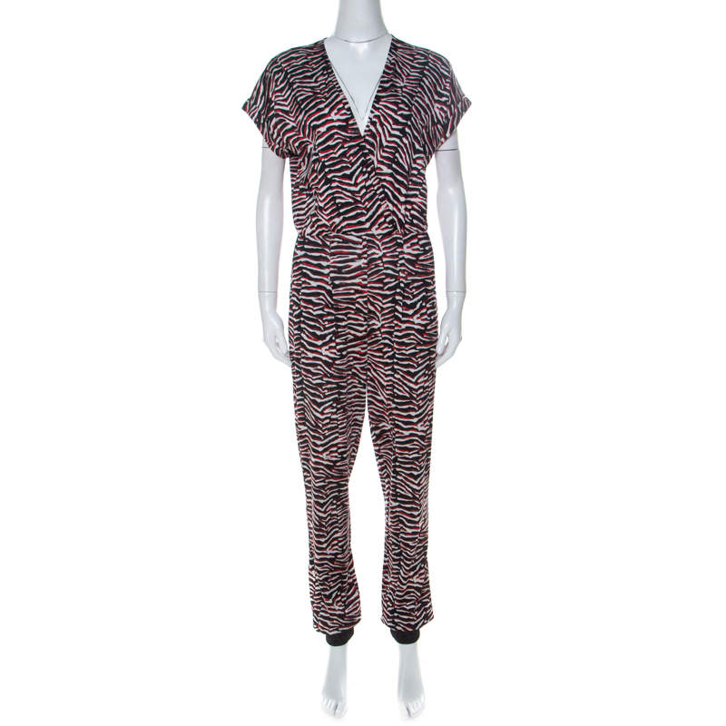 Pre Owned Just Cavalli Multicolor Zebra Print Fold Over Neck Jumpsuit S