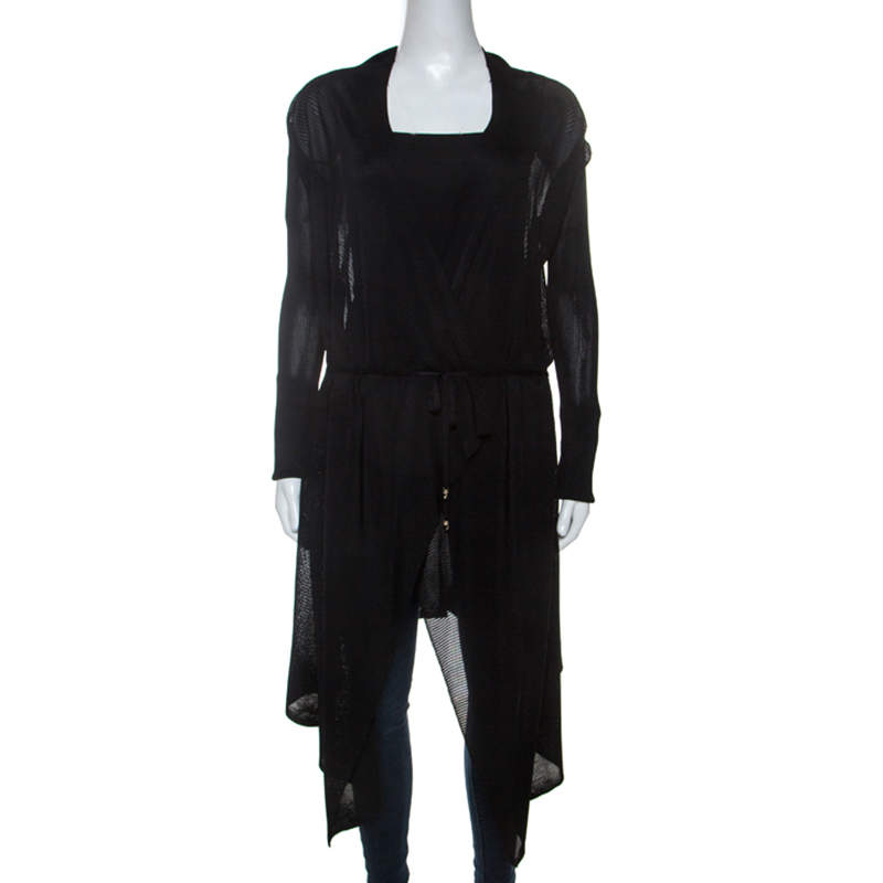 Pre Owned Just Cavalli Black Knit Waist Tie Detail Asymmetric Cardigan S