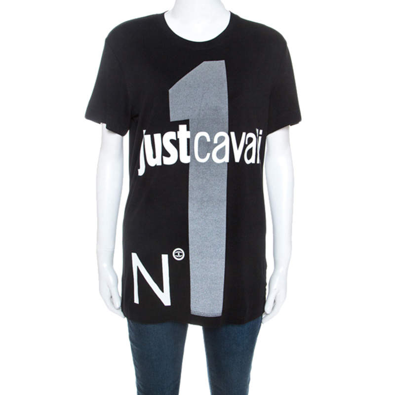 Pre Owned Just Cavalli Black Logo Print Jersey Oversized T-shirt XXS