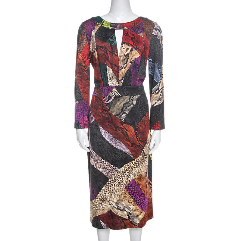 Pre Owned Just Cavalli Multicolor Snakeskin Print Pencil Dress L