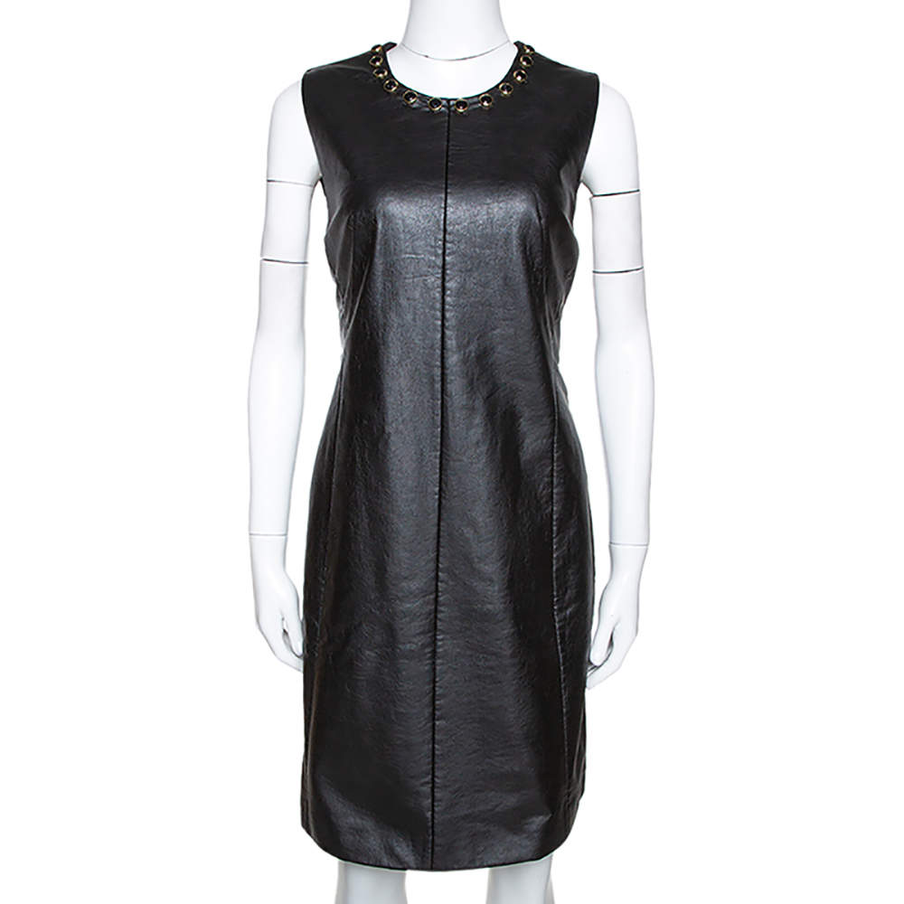 فستان جست كافالي جلد صناعي أسود مزخرف مقاس كبير (لارج)