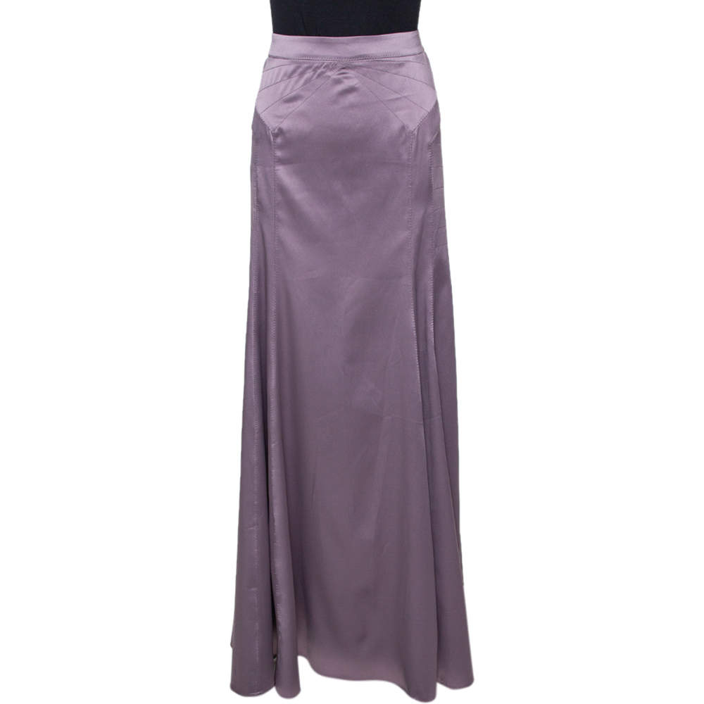 Just Cavalli Mauve Stretch Satin Maxi Skirt M