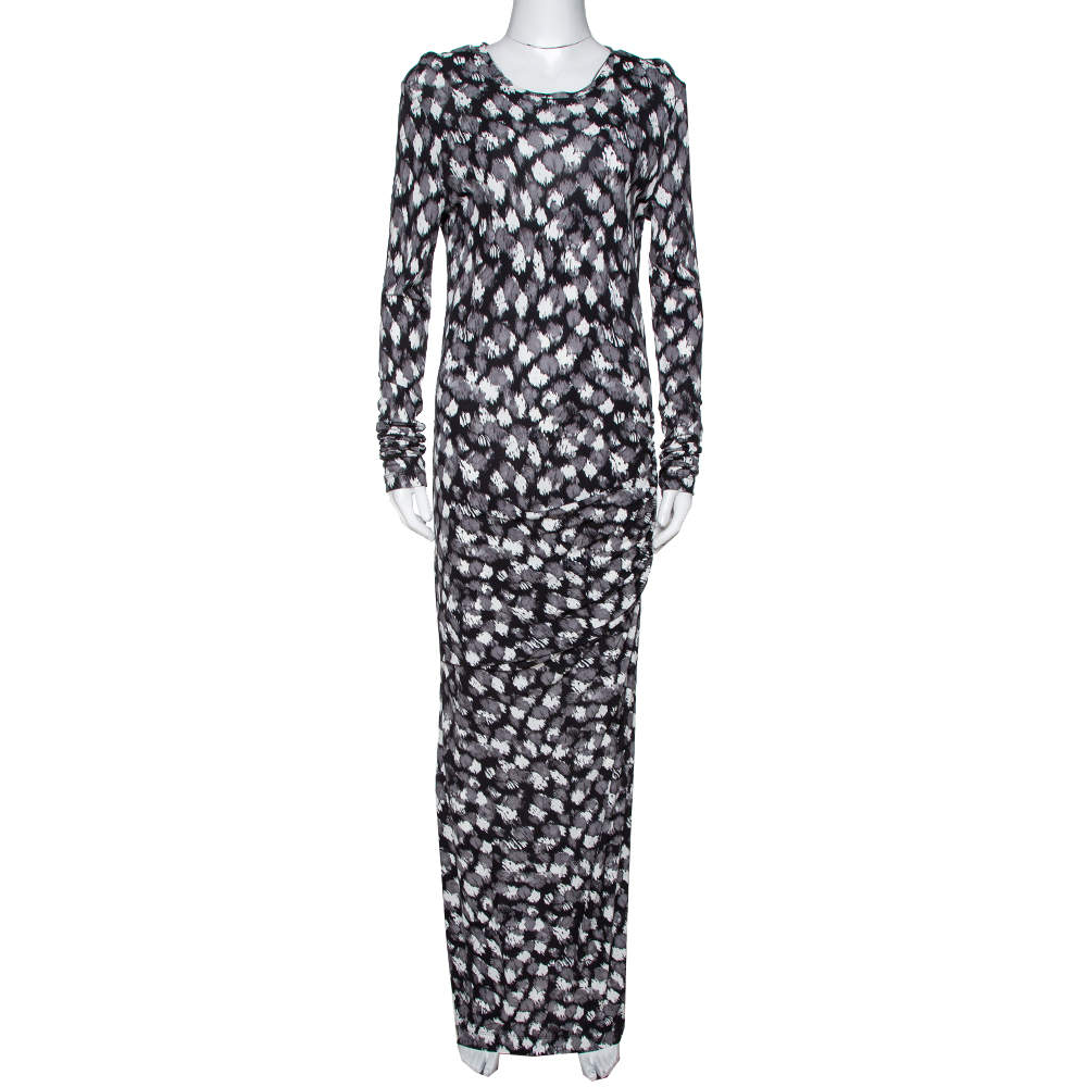 Pre Owned Just Cavalli Black Abstract Print Jersey Draped Maxi Dress M