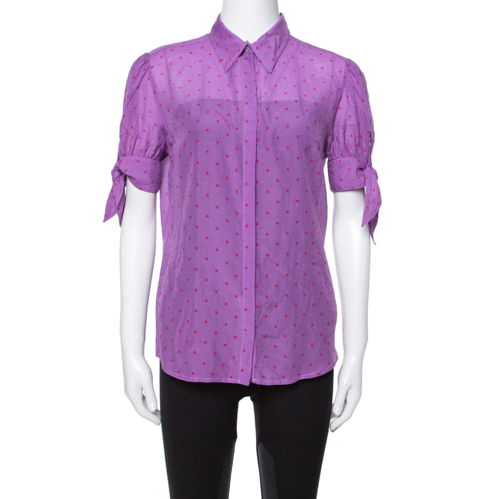 Pre Owned Just Cavalli Purple Cotton & Silk Button Front Blouse L