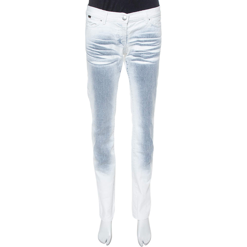 Just Cavalli White Ombre Distressed Flared Bottom Jeans M