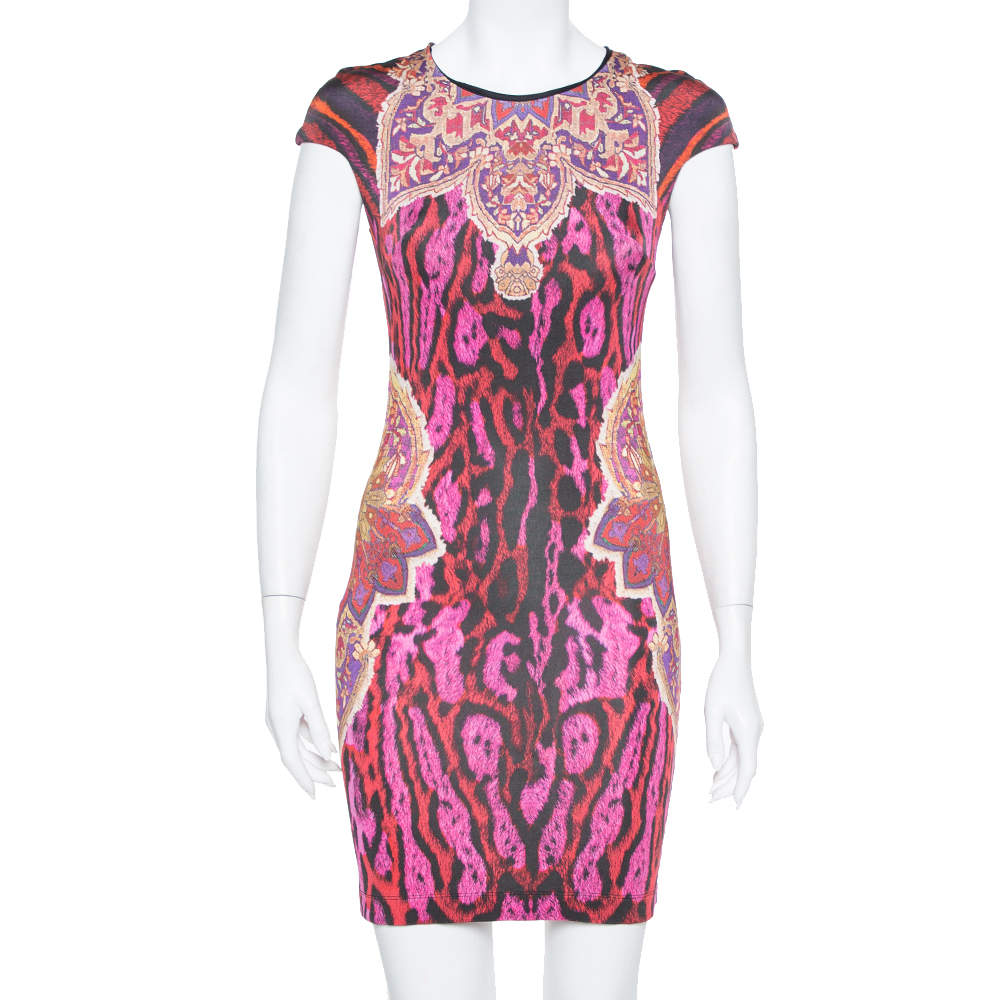 Pre Owned Just Cavalli Multicolor Animal & Abstract Printed Sheath Dress S