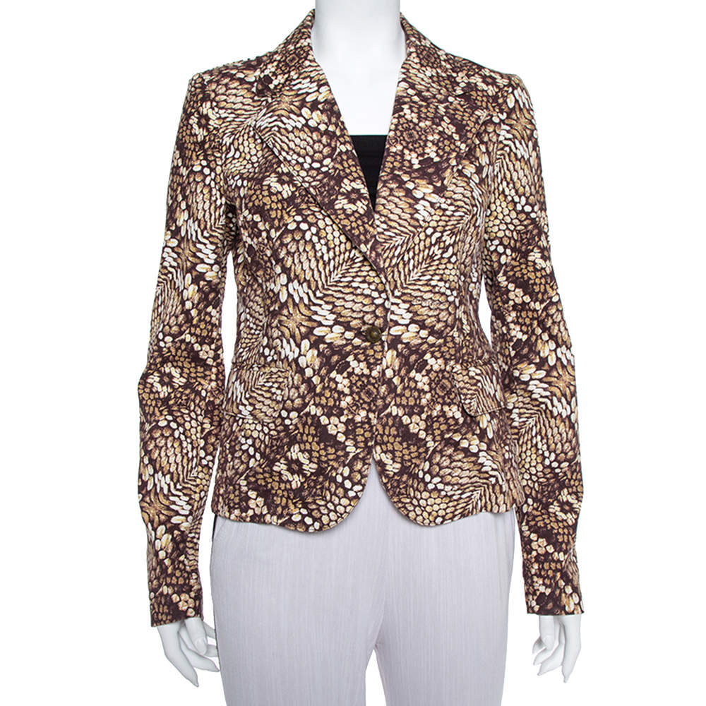 Pre Owned Just Cavalli Brown Printed Cotton Blazer L