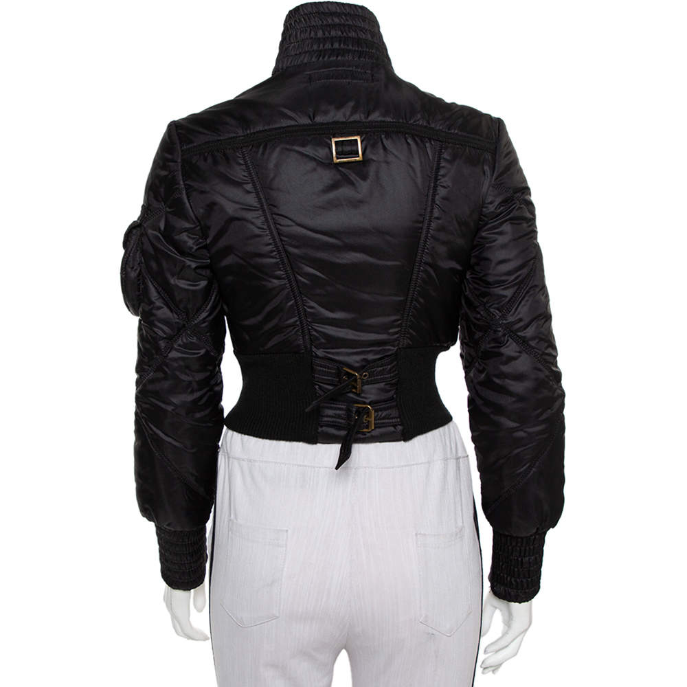 Just Cavalli Black Synthetic Quilted Cropped Bomber Jacket M