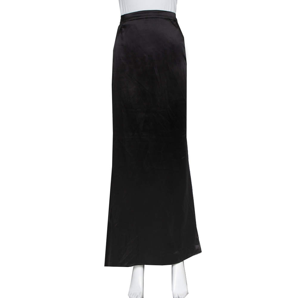 Pre Owned Just Cavalli Black Satin Asymmetrical Hem Maxi Skirt L