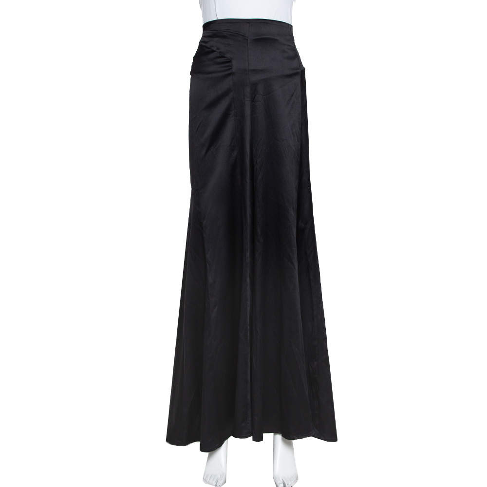 Pre Owned Just Cavalli Black Satin Paneled Maxi Skirt L