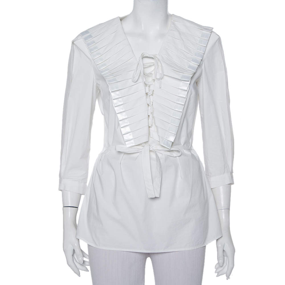 Pre Owned Just Cavalli White Cotton Lace up Waist Tie Detail Top S