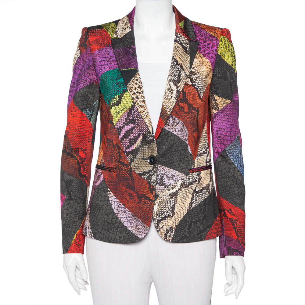Just Cavalli Multicolor Snakeskin Printed Knit Button Front Blazer S
