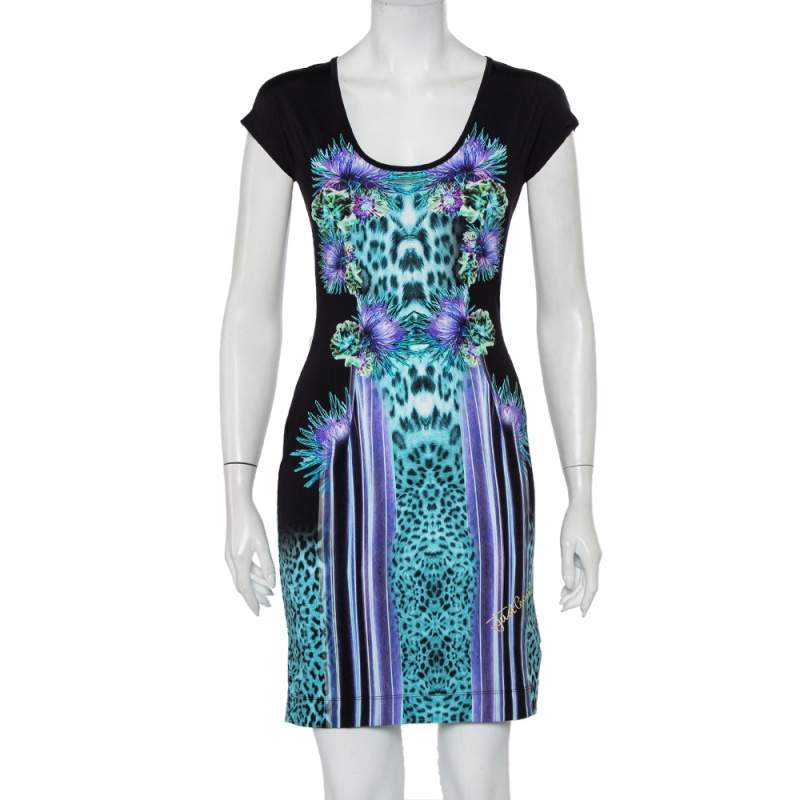 مملوكة مسبقًا فستان جست كافالي جيرسيه نقشة الفهد متعددة الألوان مقاس متوسط - ميديوم