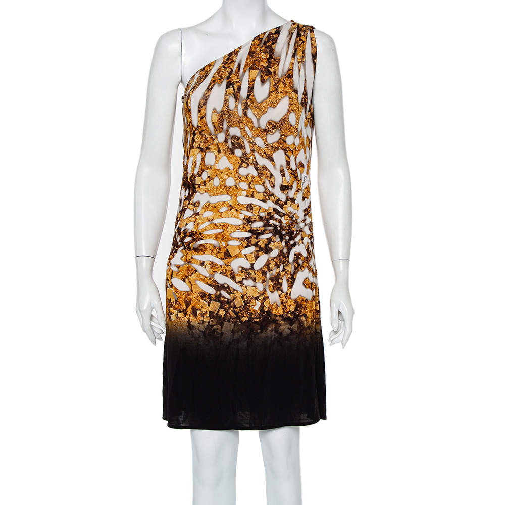 مملوكة مسبقًا Just Cavalli Multicolor Printed Jersey One Shoulder Shift Dress M