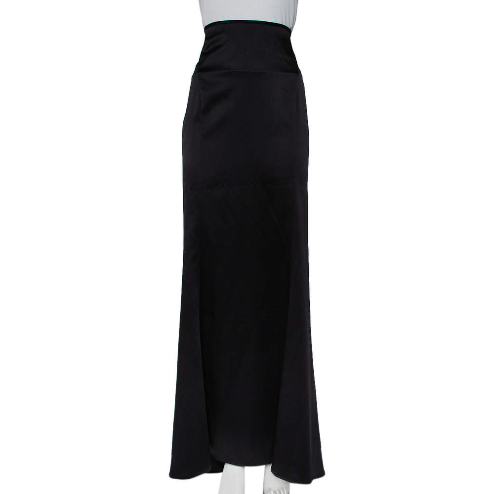 Pre Owned Just Cavalli Black Satin Paneled Maxi Skirt L