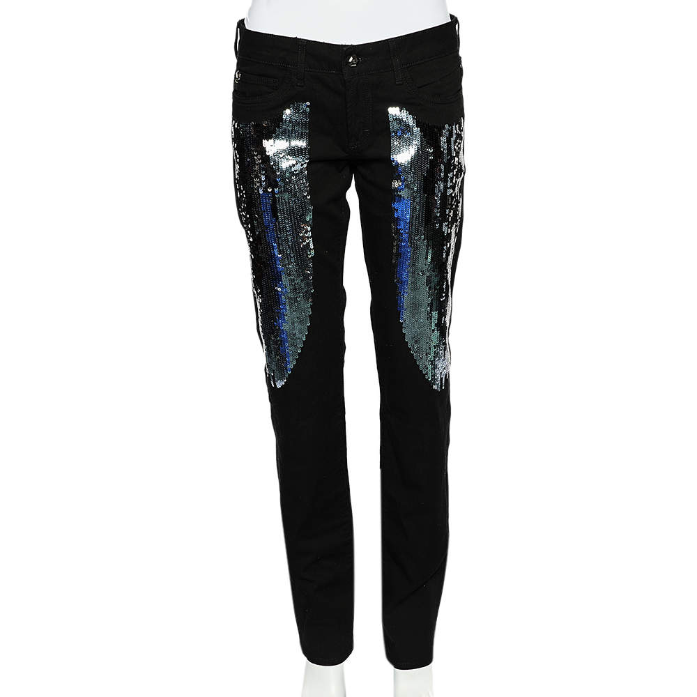 Pre Owned Just Cavalli Black Denim Sequin Embellished Jeans M