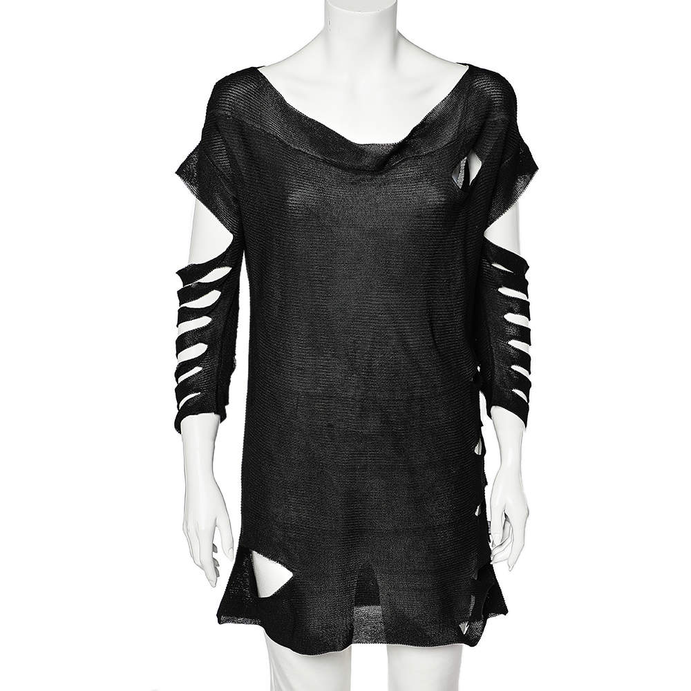 Pre Owned Just Cavalli Black Knit Cutout Detail Tunic L