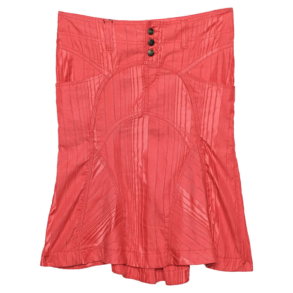 Pre Owned Just Cavalli Red Textured Cotton Mini Skirt S