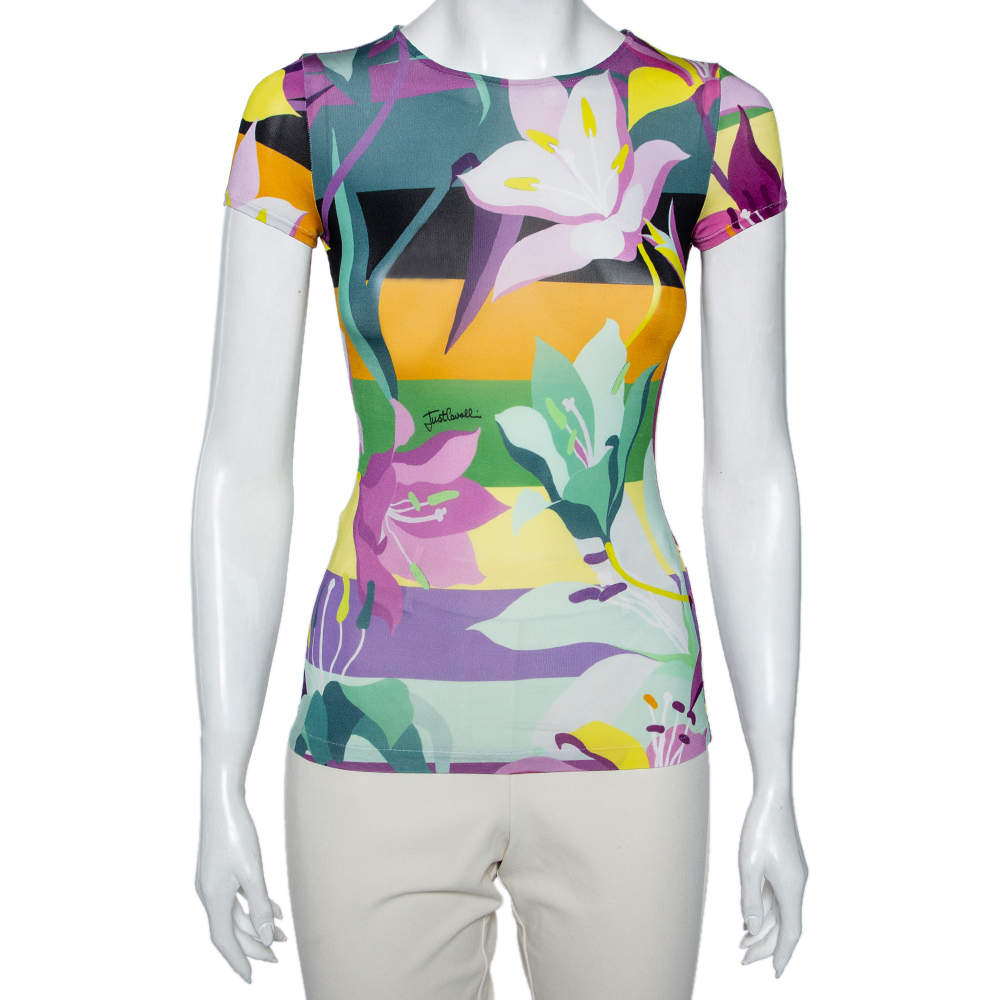Pre Owned Just Cavalli Multicolored Floral Printed Jersey T-Shirt S