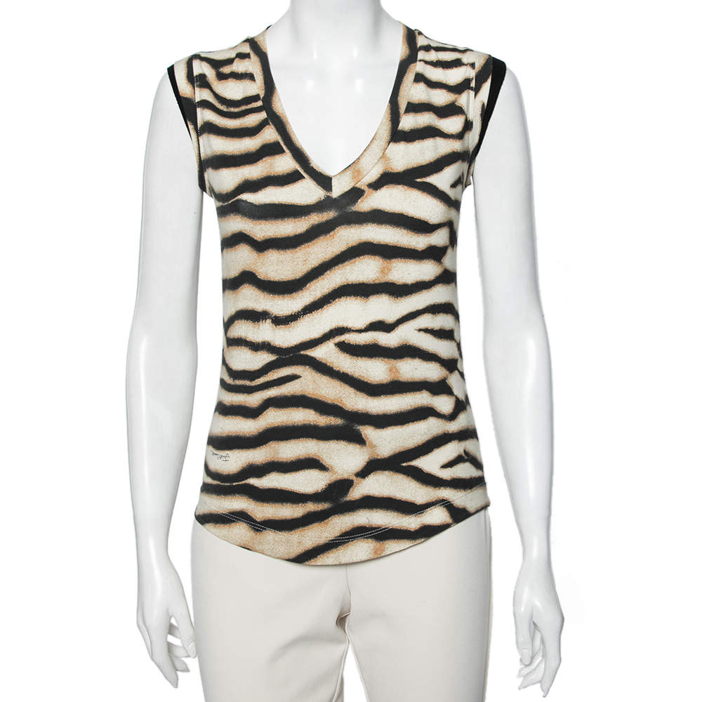 Pre Owned Just Cavalli Brown Animal Printed Cotton Sleeveless Top S