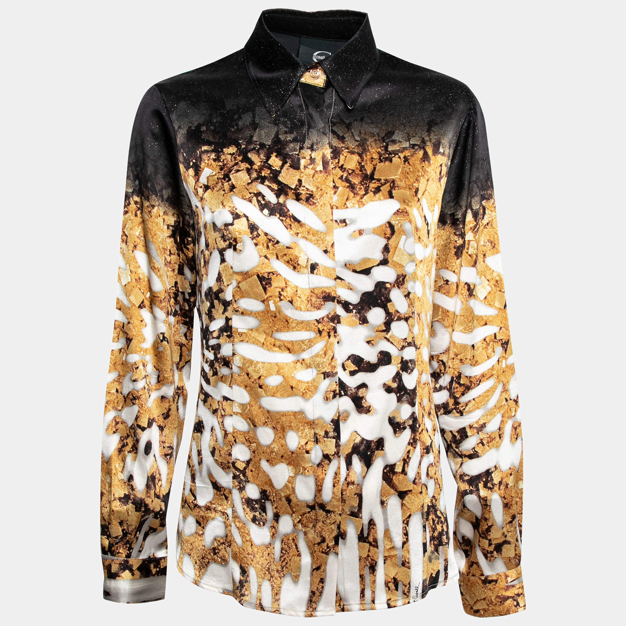 Just Cavalli Multicolor Printed Silk Stain Button Front Shirt L